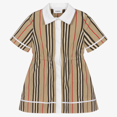 Shop Burberry Girls Icon Stripe Shirt Dress In Beige