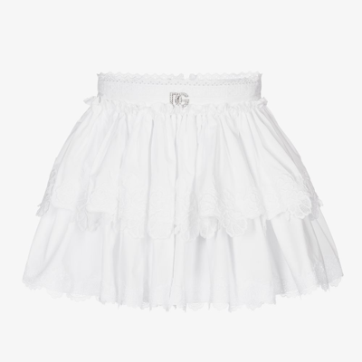 Shop Dolce & Gabbana Girls White Lace Trim Skirt