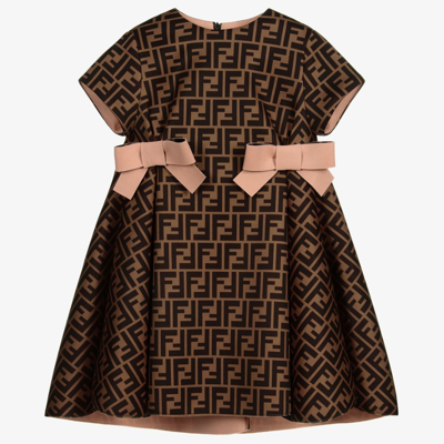 Fendi Babies' Girls Pink & Brown Ff Logo Dress | ModeSens