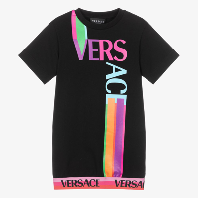 Shop Versace Girls Black Cotton Sweatshirt Dress