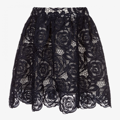 Shop Charabia Girls Blue Embroidered Lace Skirt