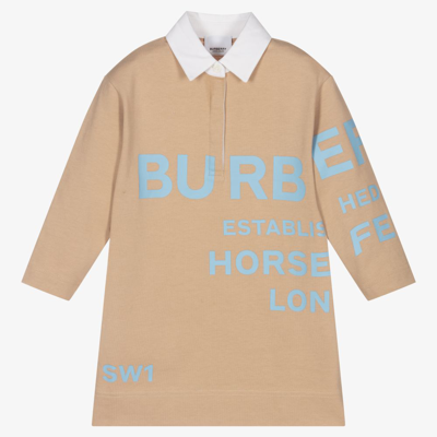 Shop Burberry Girls Beige Cotton Logo Dress