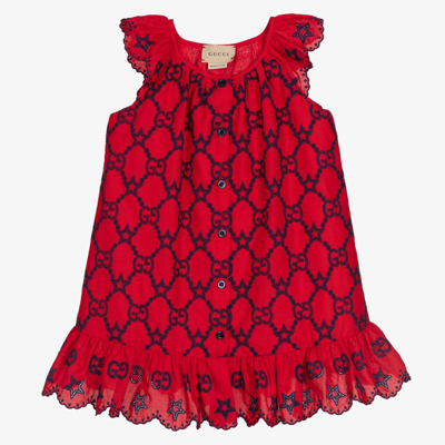 Shop Gucci Girls Red Gg Logo Stars Baby Dress