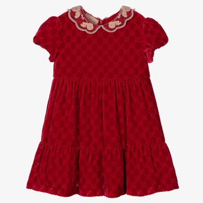 Shop Gucci Red Silk Velvet Gg Baby Dress