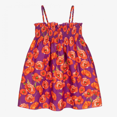 Shop Dolce & Gabbana Girls Poppy Print Dress In Purple
