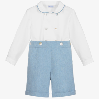 Shop Ancar Boys Blue & White Cotton Buster Suit