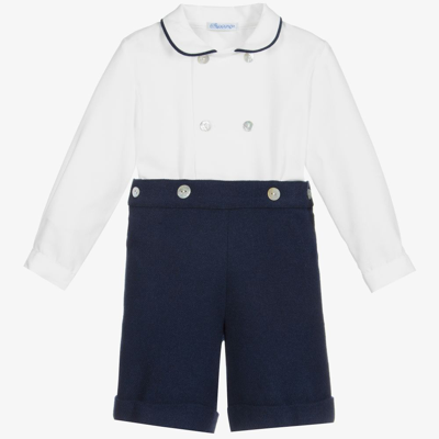 Shop Ancar Boys Navy Blue & White Cotton Buster Suit