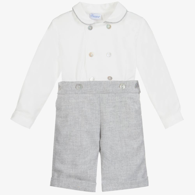 Shop Ancar Boys Grey & White Cotton Buster Suit