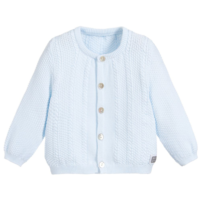 Shop Minutus Blue Cotton Knitted Baby Cardigan