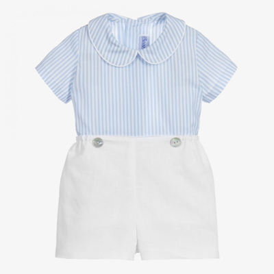 Shop Ancar Baby Boys Blue & White Linen Buster Suit