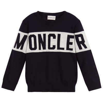 Shop Moncler Blue Knitted Wool Sweater