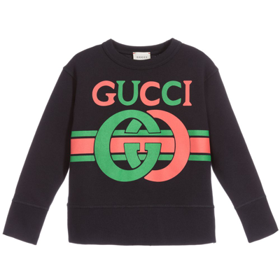 Shop Gucci Blue Cotton Logo Sweatshirt