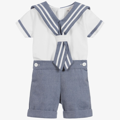 Shop Beatrice & George Boys Blue Cotton Sailor Buster Suit