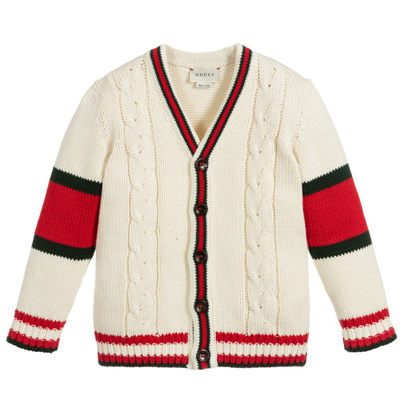 Shop Gucci Ivory Cable Knit Cardigan