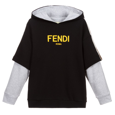 Shop Fendi Boys Teen Black Logo Sweatshirt