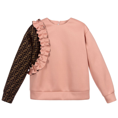Shop Fendi Girls Teen Pink Ff Logo Sweatshirt