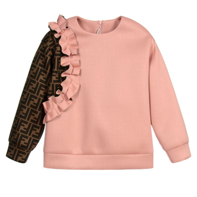 Shop Fendi Girls Pink & Brown Ff Sweatshirt