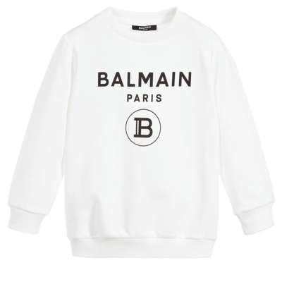 Shop Balmain White Cotton Logo Sweatshirt