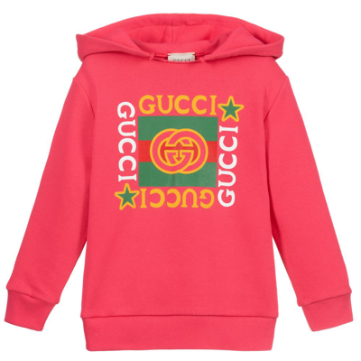 Shop Gucci Girls Pink Cotton Logo Hoodie