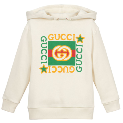 Shop Gucci Ivory Cotton Logo Hoodie