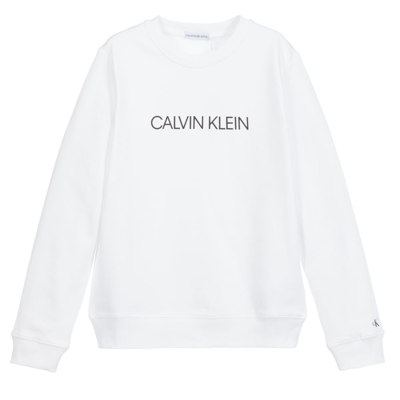 Shop Calvin Klein Jeans Est.1978 Teen White Organic Cotton Logo Sweatshirt