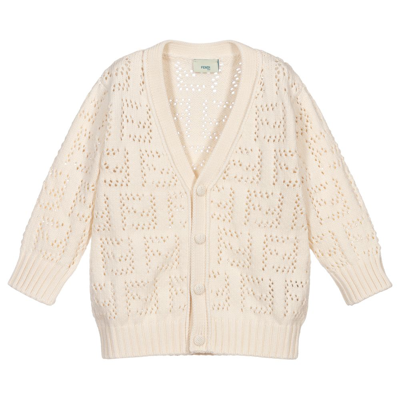 Shop Fendi Baby Ivory Knitted Ff Cardigan
