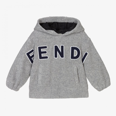 Shop Fendi Boys Grey Fleece Hoodie