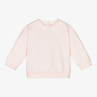 Shop Fendi Girls Pink Logo Baby Sweatshirt