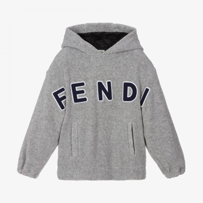 Shop Fendi Boys Teen Grey Wool Hoodie
