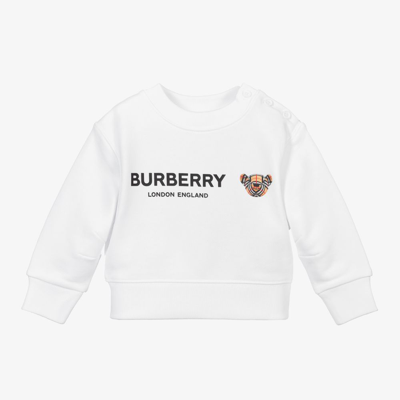 Shop Burberry White Logo Baby Sweatshirt