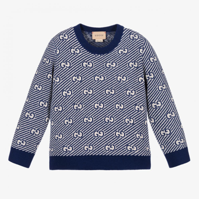 Shop Gucci Blue Gg Wool Sweater