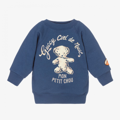 Shop Gucci Blue Bear Logo Baby Sweatshirt
