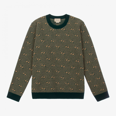 Shop Gucci Teen Green Gg Wool Sweater