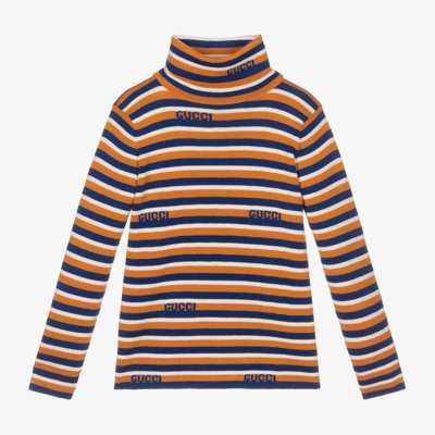 Shop Gucci Orange & Blue Stripe Wool Top