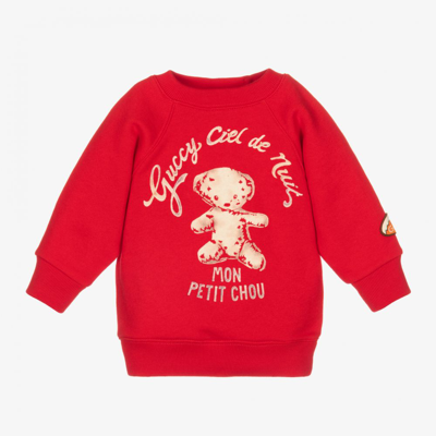 Shop Gucci Red Bear Logo Baby Sweatshirt
