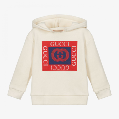 Shop Gucci Ivory Cotton Logo Hoodie