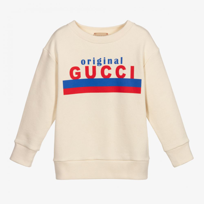 Shop Gucci Ivory Cotton Logo Sweatshirt