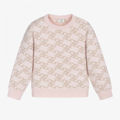Shop Fendi Girls Pink Wool Logo Baby Sweater