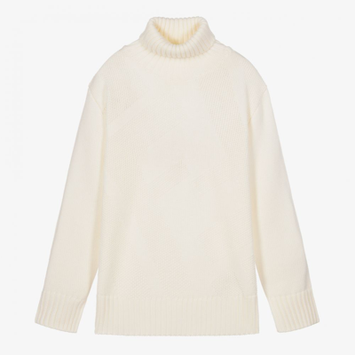 Shop Fendi Teen Ivory Roll Neck Sweater