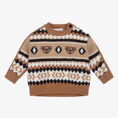 Shop Burberry Beige Wool Baby Sweater