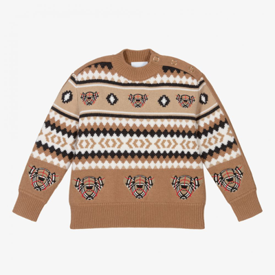 Shop Burberry Beige Wool Logo Sweater