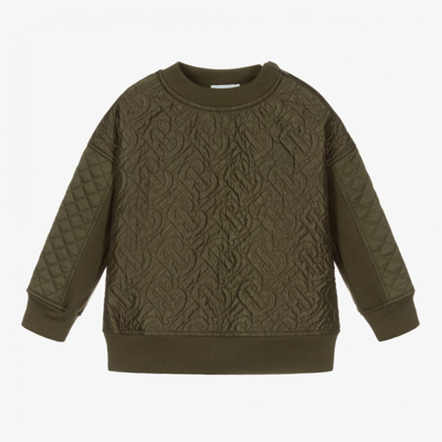 Shop Burberry Boys Khaki Green Cotton Sweatshirt
