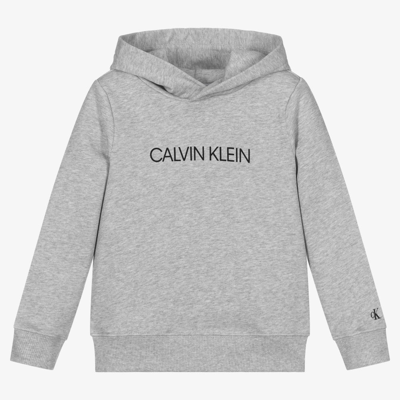 Shop Calvin Klein Jeans Est.1978 Grey Cotton Logo Hoodie