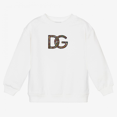 Shop Dolce & Gabbana Girls White Diamanté Logo Sweatshirt