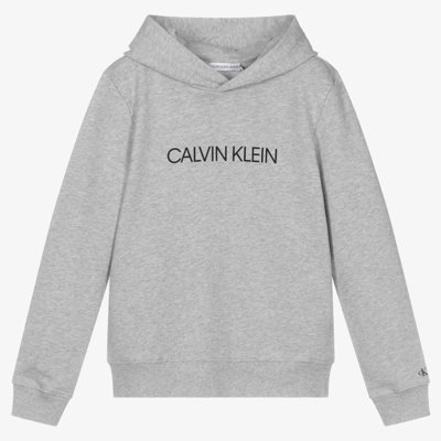 Shop Calvin Klein Jeans Est.1978 Teen Grey Organic Cotton Logo Hoodie