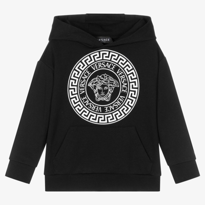 Shop Versace Boys Black Cotton Logo Hoodie