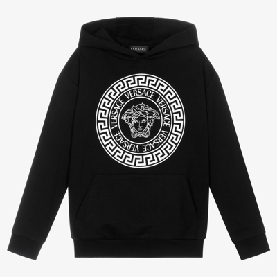 Shop Versace Boys Teen Black Cotton Logo Hoodie