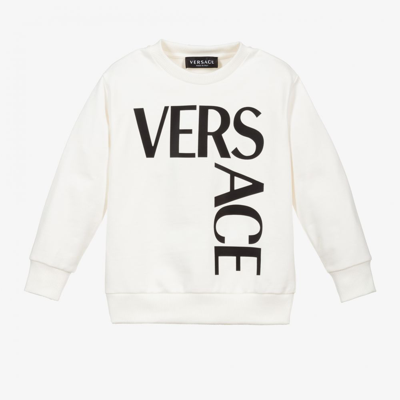 Shop Versace White Cotton Logo Sweatshirt