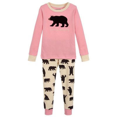 Shop Little Blue House By Hatley Girls Pink & Ivory Cotton Bear Long Pyjamas