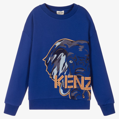 Shop Kenzo Teen Boys Blue Logo Sweatshirt